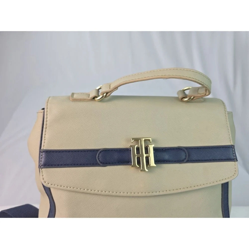 Tommy Hilfiger Cream and Navy Leather Backpack